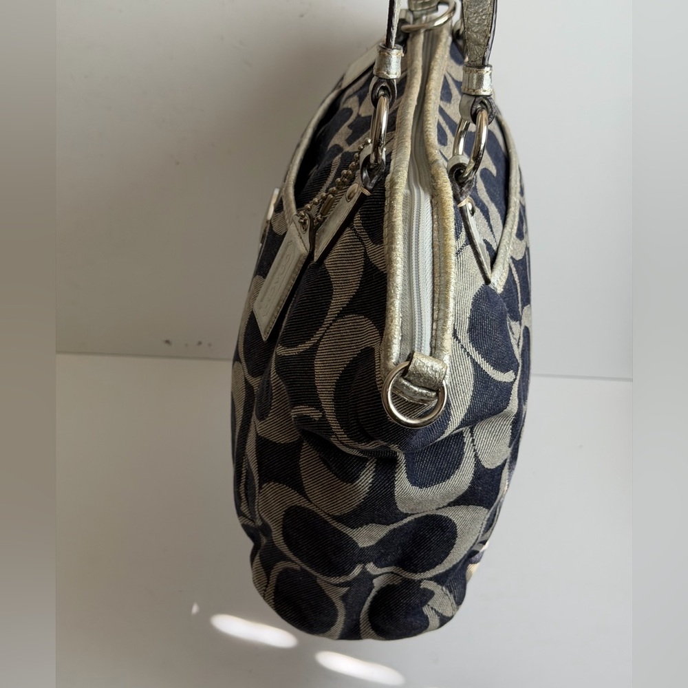 Coach Signature C Denim Stripe Tote Bag Silver Accents - Picture 6 of 14